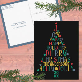 Elegant Merry Word Art Tree Colorful Black Cute Postkarte