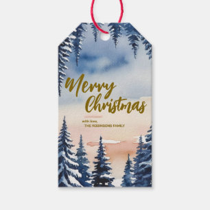 Elegant Merry xmas tree forest Gold Skript Holiday Geschenkanhänger