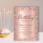 Elegant Metal Rose Gold Glitzer 30. Geburtstag Einladung<br><div class="desc">Moderne elegante Rose Gold metallisch und Glitzer 30. Geburtstag Party Einladungen. Das Design der gürtelmädchenhaften,  handgeschriebenen Kalligraphie-Schrift,  die goldenen Imitate aus Rosa oder Rose,  die mit einem verglasten Glitzer-Rahmen aus metallischem Hintergrund gebürstet sind. Einfach zu personalisieren,  perfekt für jedes Alter.</div>