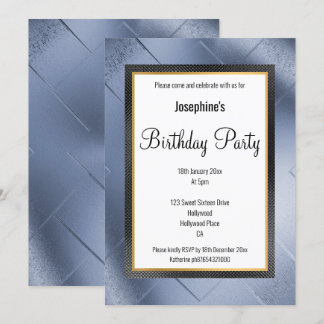 ELEGANT METALLIC BLAUE GOLD PATTERN GEBURTSTAG EINLADUNG