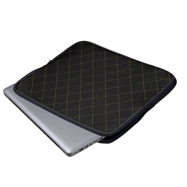Elegant Metallic Gold Box Stripe Black Laptopschutzhülle (Vorne Knopf)