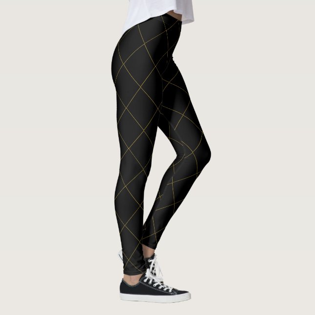 Elegant Metallic Gold Box Stripe Black Leggings (Rechts)