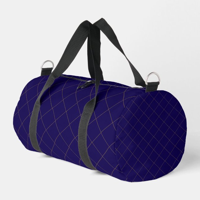 Elegant Metallic Gold Box Stripe Dark Blue Duffle Bag (Linke Seite)