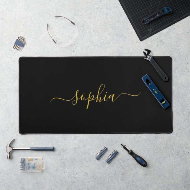 Elegant Metallic Gold Desk Mat Featuring Your Name (Poste de travail)