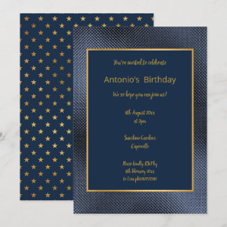 ELEGANT METALLIC NAVY STAR GOLD BIRTHDAY EINLADUNG