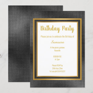 ELEGANT METALLIC SCHWARZ & GOLD EMBOSSED GEBURTSTA EINLADUNG
