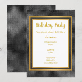 ELEGANT METALLIC SCHWARZ & GOLD EMBOSSED GEBURTSTA EINLADUNG