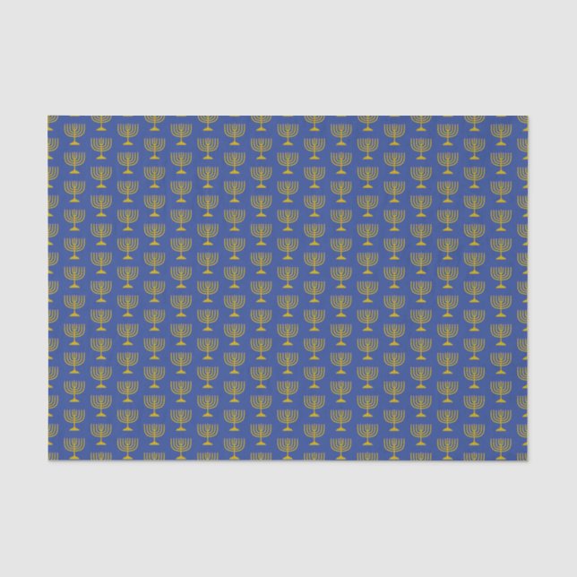 Elegant Mid Blue | Chanukah Hanukkiyah | MENORAH Seidenpapier (Vorderseite)