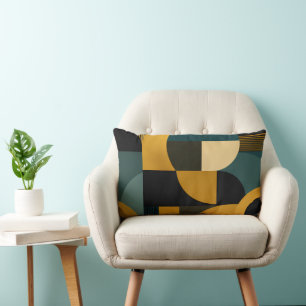 Elegant Mid-Century Modern Gold und Teal Geometris Lendenkissen