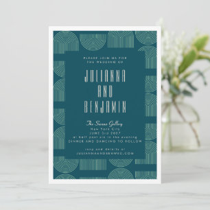 Elegant Mid Mod Arch Lines Aquamarin Blue Wedding Einladung