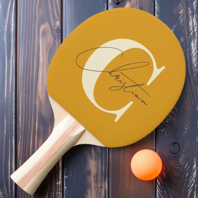 Elegant MidCentury Modern Monogram Burnt Buttercup Tischtennis Schläger (Von Creator hochgeladen)