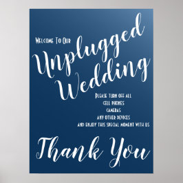Elegant Midnight Blue Unplugged Wedding Sign Poster