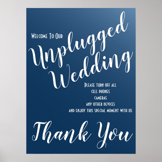 Elegant Midnight Blue Unplugged Wedding Sign Poster (Vorne)