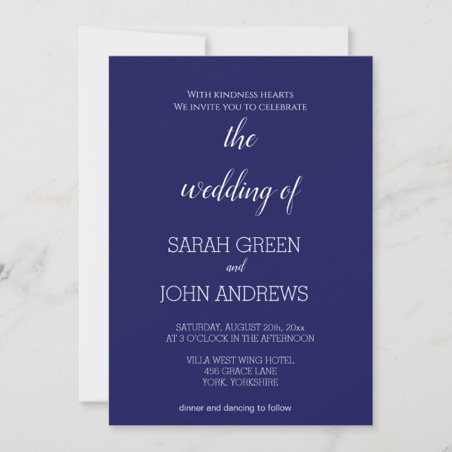 Elegant Midnight Navy Blue Wedding Einladung (Vorderseite)