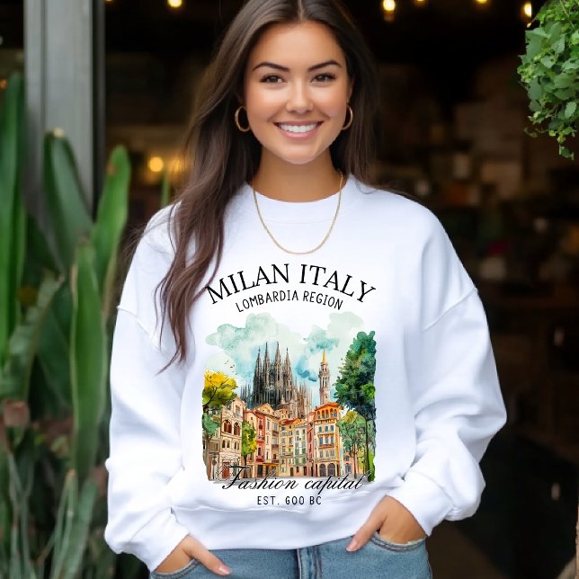 Elegant Milan Italy Cityscape Watercolor  Sweatshirt (Von Creator hochgeladen)