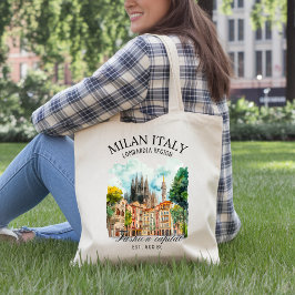 Elegant Milan Italy Cityscape Watercolor  Tragetasche