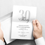 Elegant Minimal 30. Geburtstag Party Einladung<br><div class="desc">30 Jahre Geburtstagsparty Einladung Minimalistisch neutrales Schwarz und Weiß | Erwachsene Einladungen zum Geburtstag | Moderne Minimalistische Elegant 30. Einladungen | Geburtstagsfeier</div>