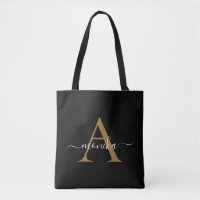 Elegant Minimal Black Gold Monogram Name Initial