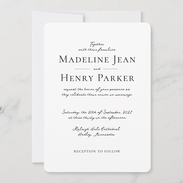 Elegant Minimal Black White Photo Wedding Einladung (Vorderseite)