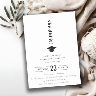 Elegant Minimal Bold Typografy Graduation Cap Einladung