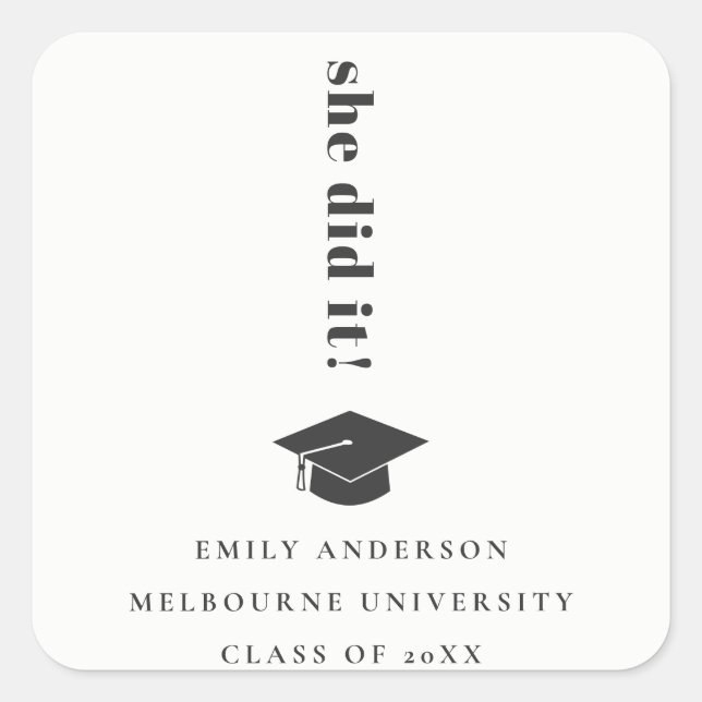 Elegant Minimal Bold Typografy Graduation Cap Quadratischer Aufkleber (Vorderseite)