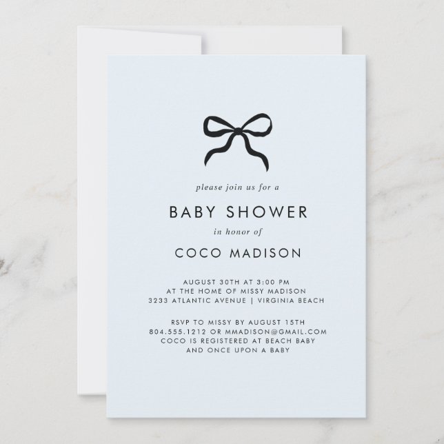 Elegant Minimal Bow Boy Baby Shower Invitation Einladung (Vorderseite)