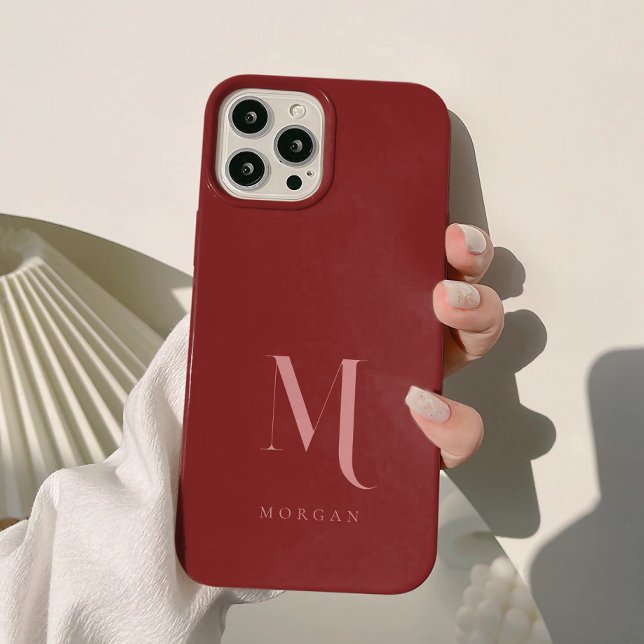 Elegant & Minimal Deep Red Monogram Case-Mate iPhone Hülle (Von Creator hochgeladen)
