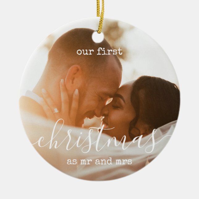Elegant Minimal | Erste Weihnachts-Foto und Text Keramik Ornament (Vorne)