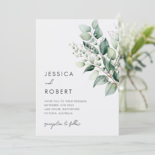 Elegant Minimal Eukalyptus Greenery Wedding Einladung