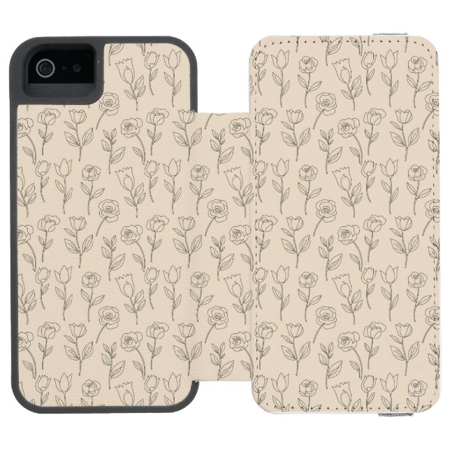 Elegant Minimal Floral Line Pattern Incipio iPhone Geldbeutel-Hülle (Folio Geöffnet)