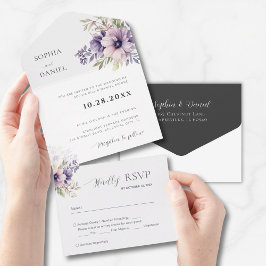 Elegant Minimal Floral White Wedding Invitation All In One Einladung