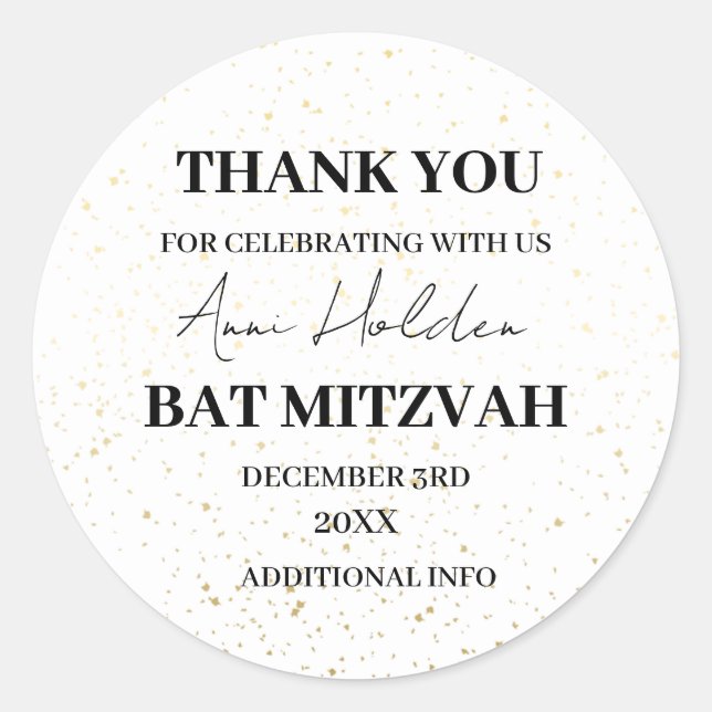 Elegant & Minimal floraler Hintergrund Bat Mitzvah Runder Aufkleber (Vorderseite)