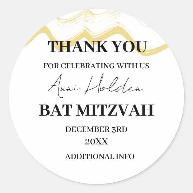 Elegant & Minimal floraler Hintergrund Bat Mitzvah Runder Aufkleber (Vorderseite)