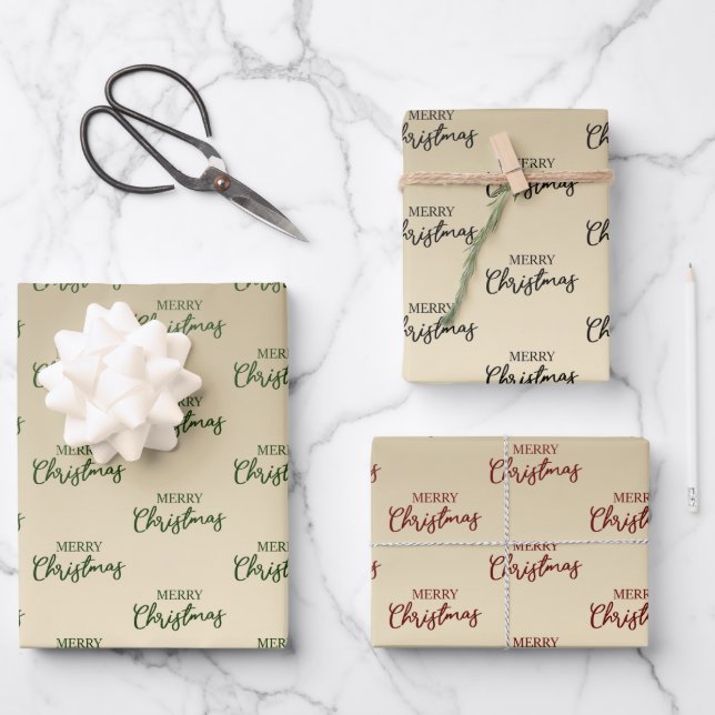 Elegant Minimal Gold Frohe Weihnachten  Geschenkpapier Set (Vorderseite)