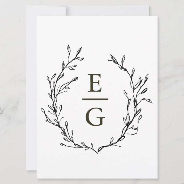 Elegant Minimal Greenerity Wedding Monogram Einladung (Vorderseite)