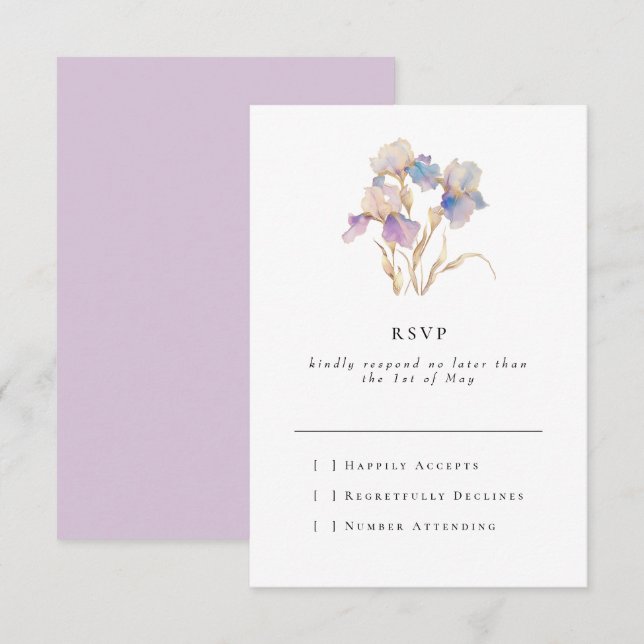 Elegant Minimal Iris Floral RSVP Karte (Vorne/Hinten)