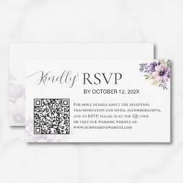 Elegant Minimal Lavender Floral QR Code Wedding Begleitkarte