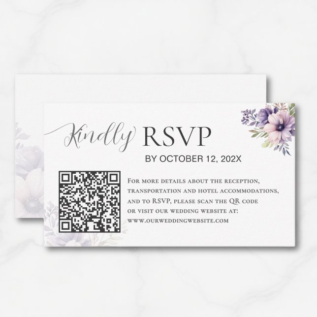 Elegant Minimal Lavender Floral QR Code Wedding  Begleitkarte (Von Creator hochgeladen)