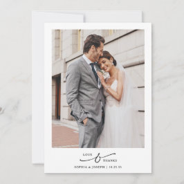 Elegant Minimal Love and Thanks Wedding 2 Photo   Dankeskarte