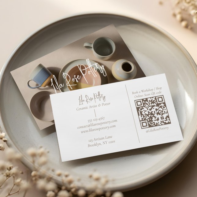 Elegant Minimal Modern hand Made Pottery Photo Visitenkarte (Elegant Minimal Modern hand Made Pottery Photo Business Card)