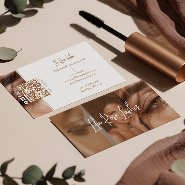 Elegant Minimal Modern Lash Artist Photo Collage Visitenkarte (Elegant Minimal Modern Lash Artist Photo Collage Business Card)