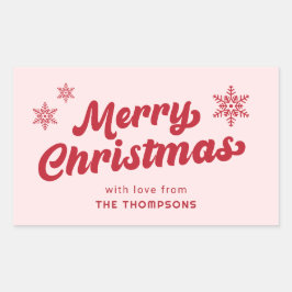 Elegant Minimal Modern Pink Boho Frohe Weihnachten Rechteckiger Aufkleber