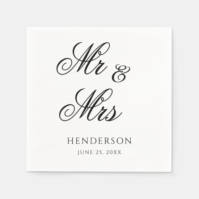 Elegant Minimal Mr. und Mrs. Wedding Napkins Serviette (Vorderseite)