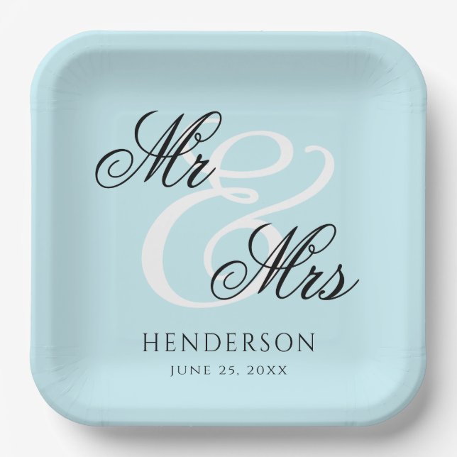 Elegant Minimal Mr. und Mrs. Wedding Pappteller (Vorderseite)