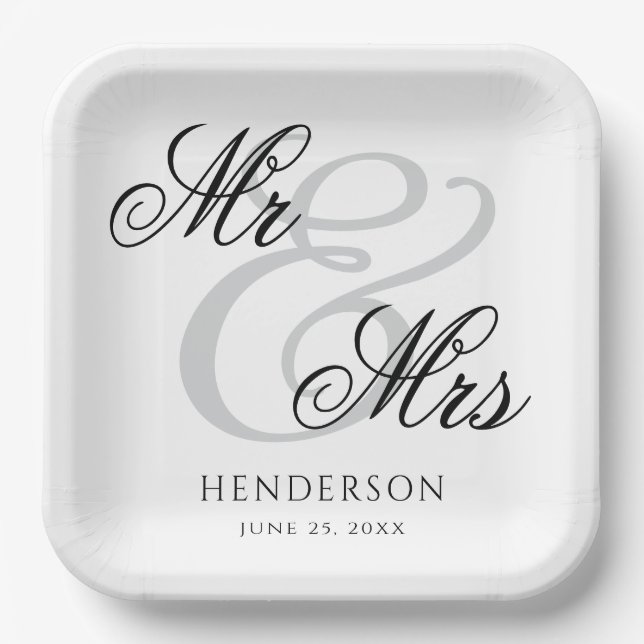 Elegant Minimal Mr. und Mrs. Wedding Pappteller (Vorderseite)