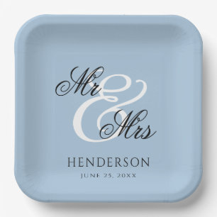 Elegant Minimal Mr. und Mrs. Wedding Pappteller