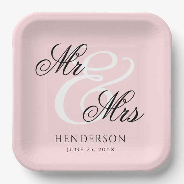 Elegant Minimal Mr. und Mrs. Wedding Pappteller (Vorderseite)
