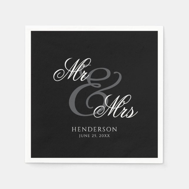 Elegant Minimal Mr. und Mrs. Wedding Serviette (Vorderseite)