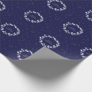 Elegant Minimal Navy Blue Weihnachten Holly Wreath Geschenkpapier