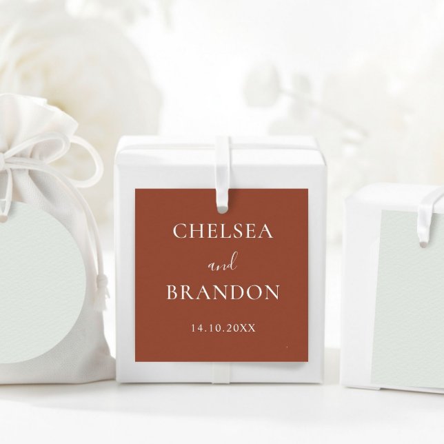 Elegant Minimal Rustikal Terrakotta Schrift Hochze Geschenkanhänger (Von Creator hochgeladen)